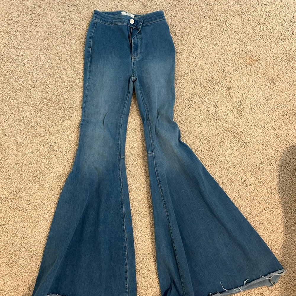Forever 21 Blue Flare Wide Leg Jeans